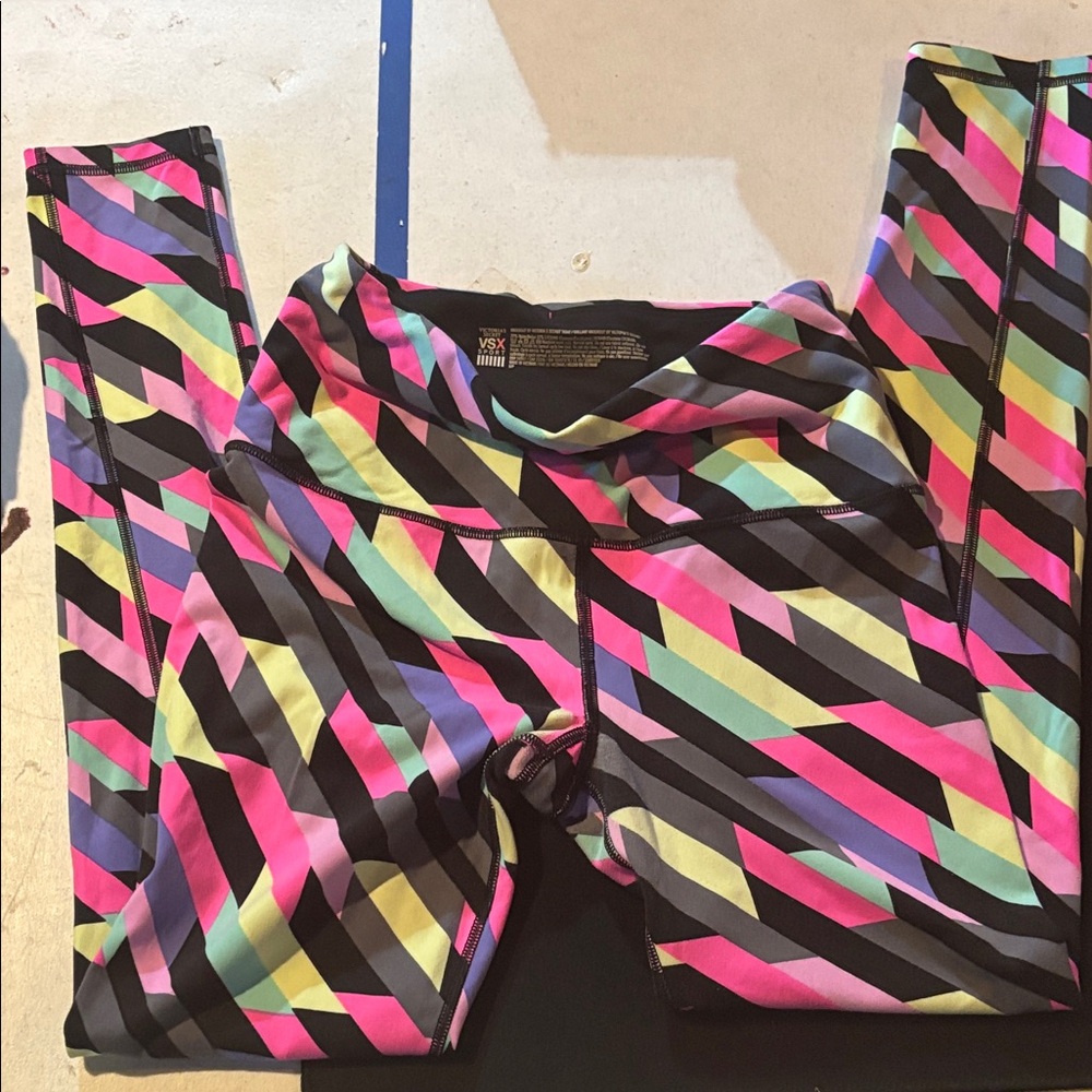 Victoria's Secret Sport Kids Neon Stripe Leggings - Multicolor